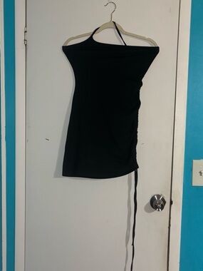 Black One-Shoulder Ruched Side Women’s Dress